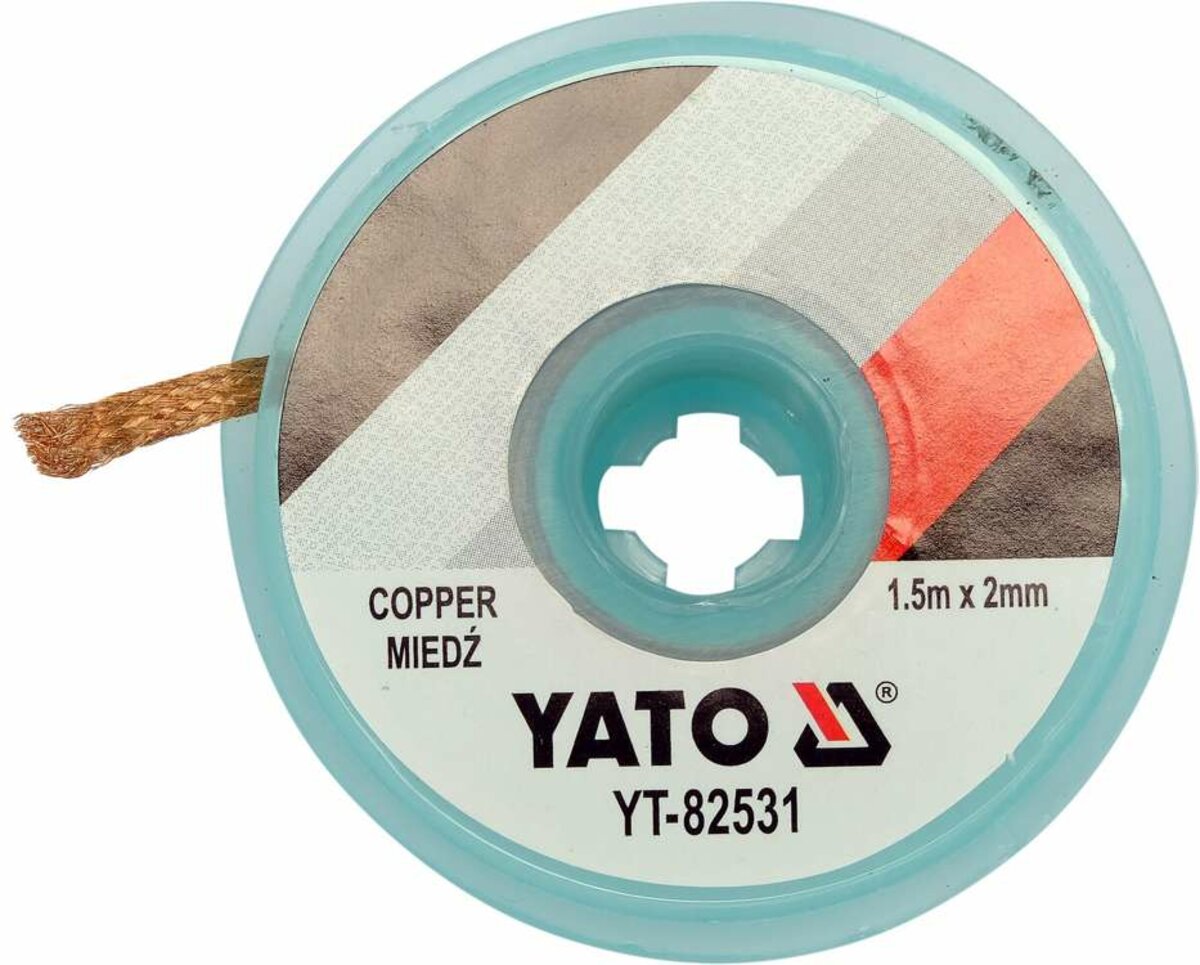 Стрічка плетена з міді для очищення від припою YATO, l= 1,5 м, W= 2 мм в котушці в корпусі [30/600]