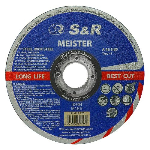 Круг отрезной по металлу и нержавеющей стали S&R Meister A 46 S BF 125x1,2x22,2 - (S&R - 131012125)