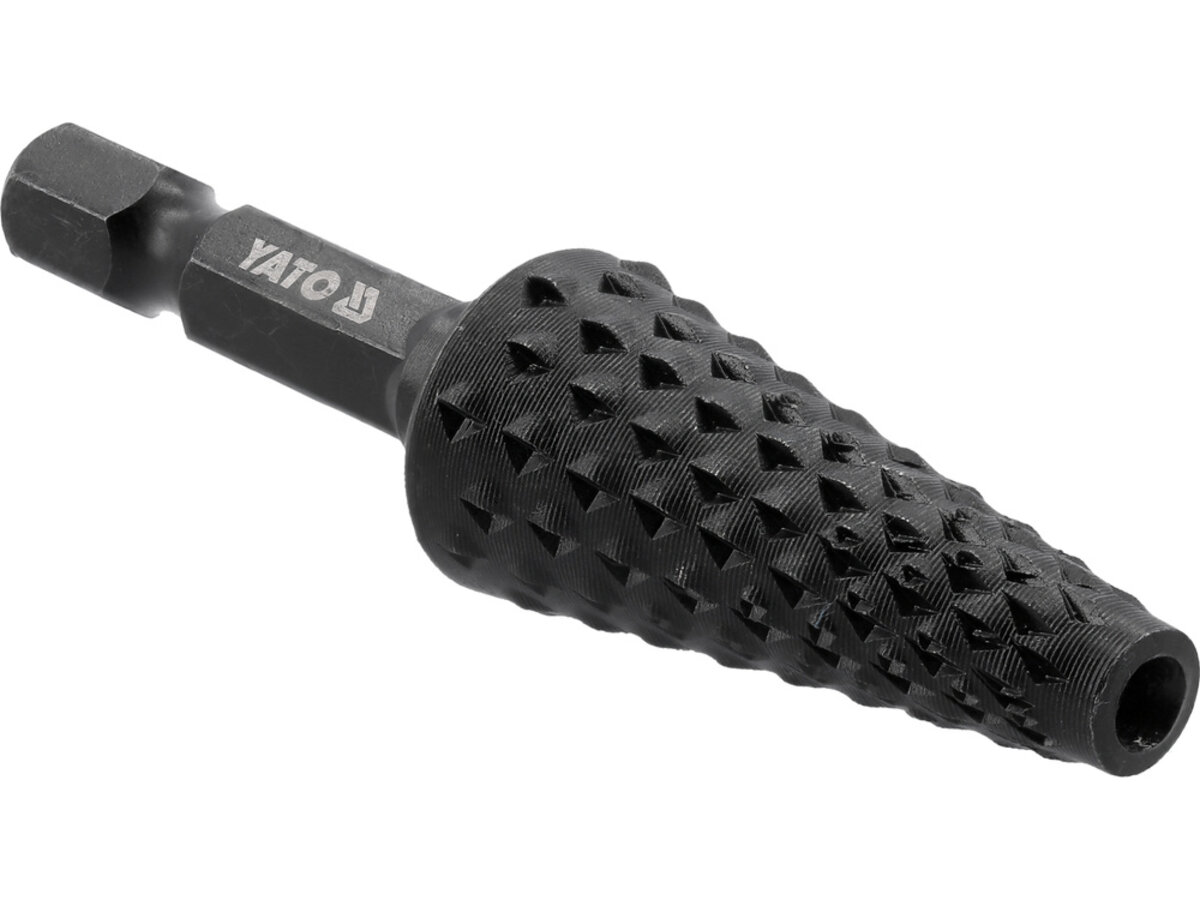 Фреза рашпільна конусна по дереву YATO, Ø= 15 мм, l= 65 мм, з 6-гран. шпиндель 1/4" з вуглец сталі Y