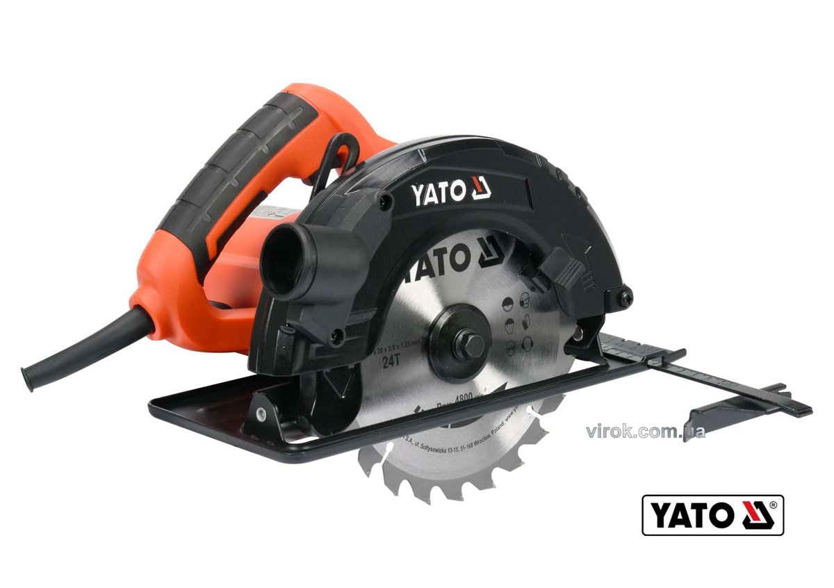 Пила дискова мережева YATO : P= 1.5 кВт, диск Ø=185x20x2.8 мм, кут 0-45°, гл.≤ 65мм [2/40] YT-82152