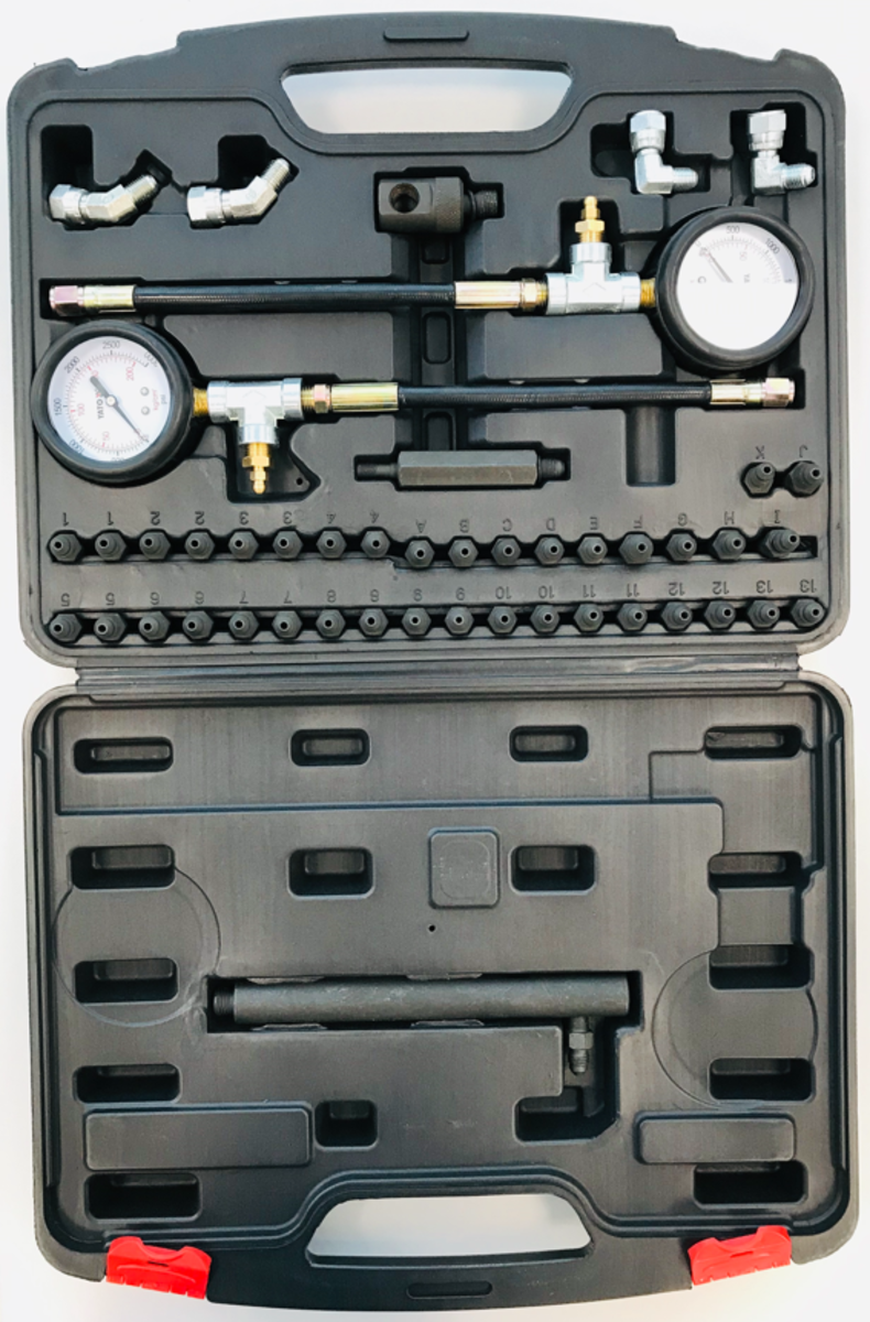 Компресометр до гальмівних систем авто YATO: 0-20 МПа, зі спорядженням, 46 елем + кейс [5] YT-73040