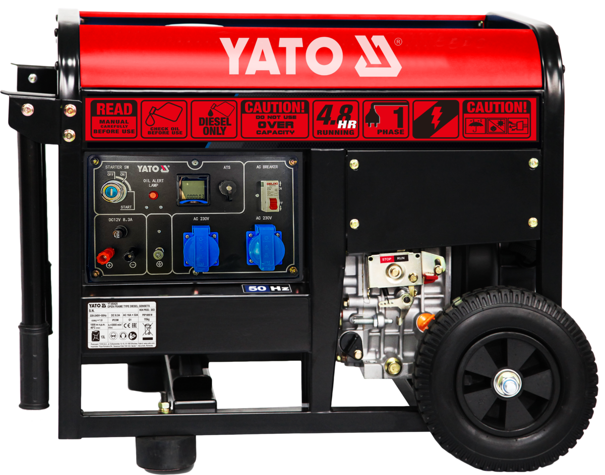 Генератор струму дизельий YATO: P= 6,5 кВт, U= 230 V AC, стартер пуск 24 В YT-85425