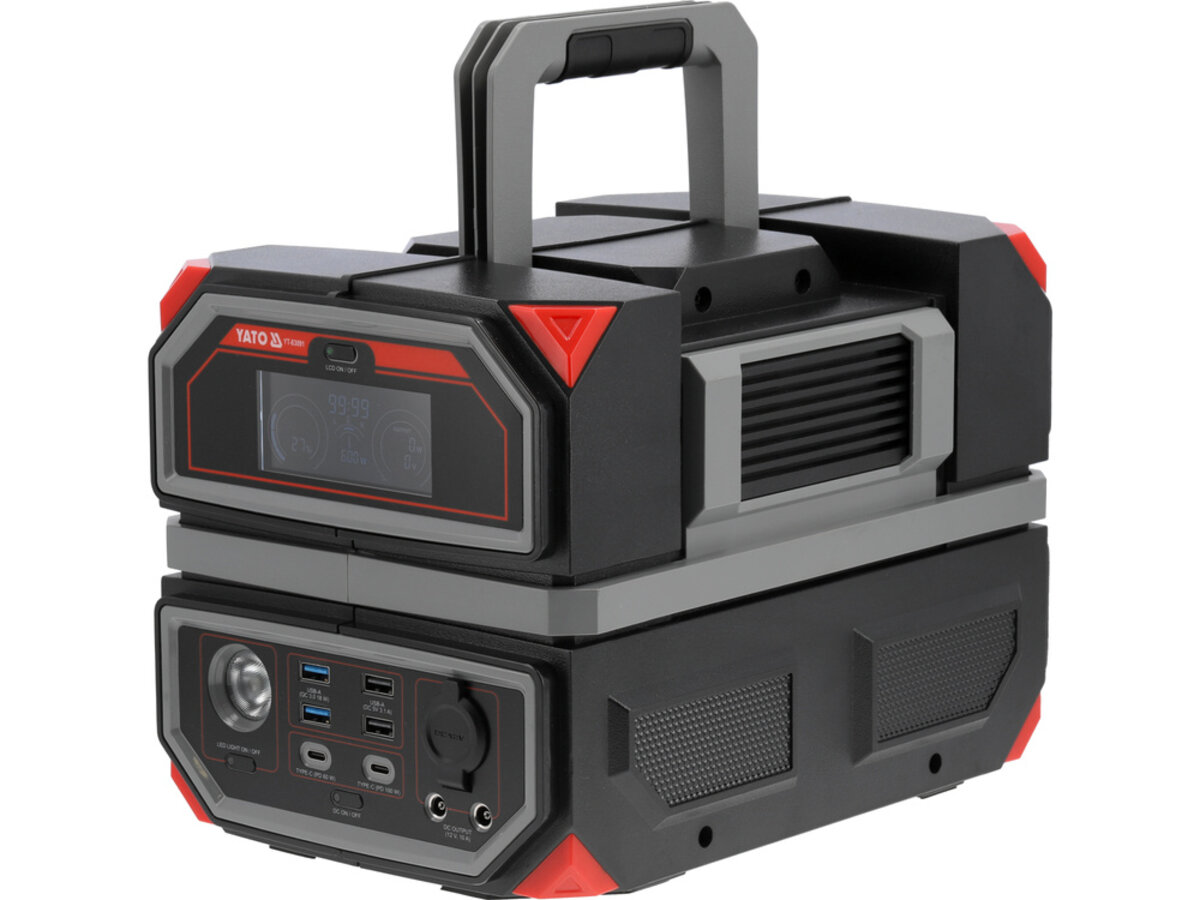 Портативна станція YATO 504 ВтГод, вихід 600/1200Вт, порти: 230V AC, різні USB YT-83091