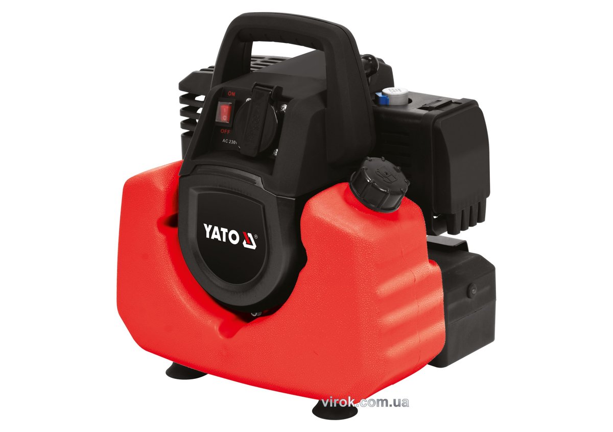 Генератор струму бензиновий інверторний YATO: P=800/880 Вт, U=230 В, витрата- 0.75 л/г, бак- 3.5л YT