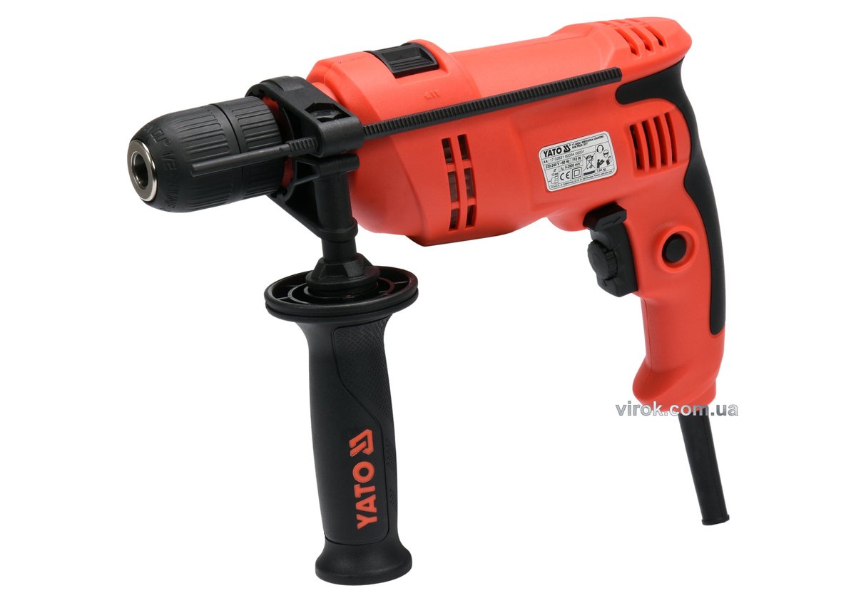 Дриль ударний мережевий YATO : P= 710 Вт, самозатискний патрон Ø≤ 13 мм [5/120] YT-82034