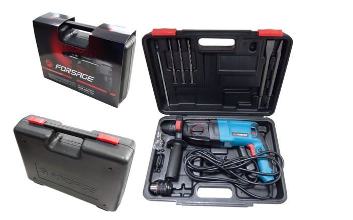 Перфоратор (980 W, SDS, 0-1100 об/мин, ф 4-26 мм, шнур 3м) с комплектом насадок + патрон