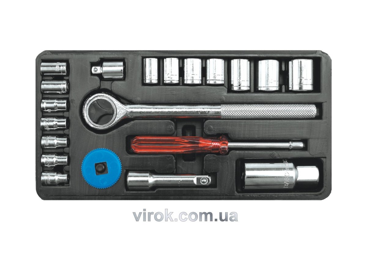Набір головок торцевих VOREL : квадрат 1/4", 3/8" з інструментами [20 Од.] [10] 58210