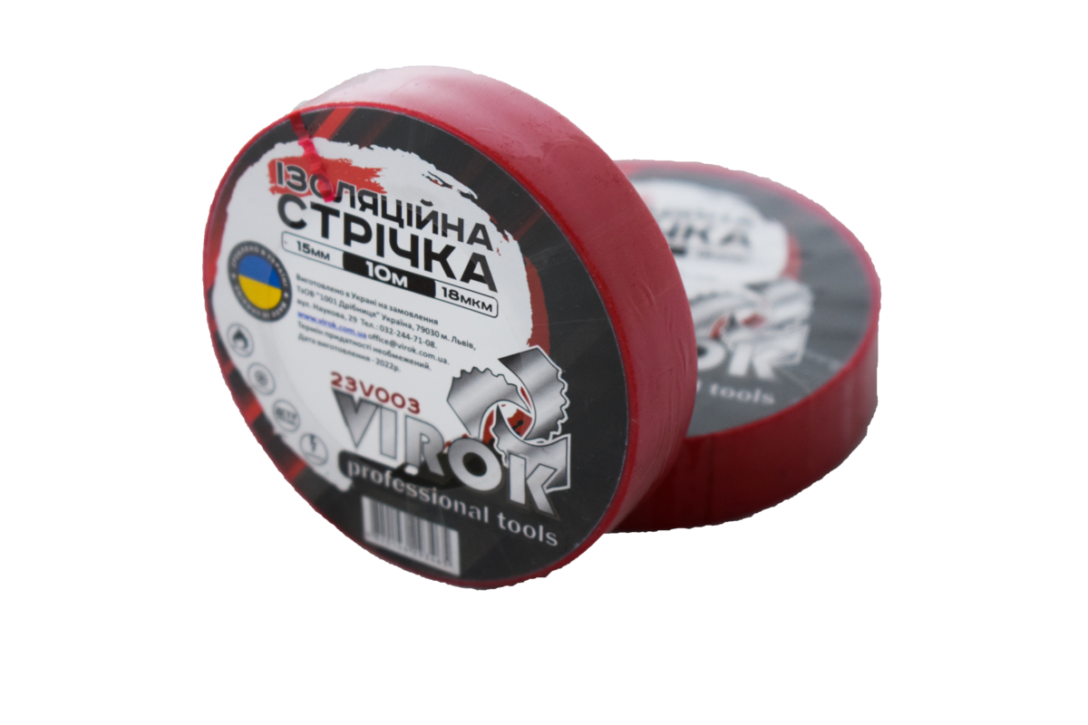 Стрічка ізоляційна VIROK : 15 мм х 10 м x 0,18 мм ЧЕРВОНА [15/240] 23V003