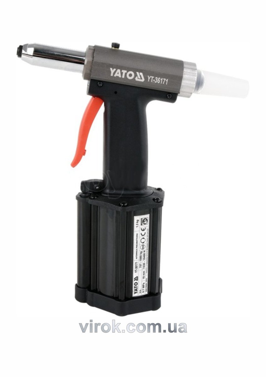 Пневмозаклепочник YATO для нітів Ø= 2,4; 3,2; 4,0; 4,8; 5,0 мм, 54 л/хв [10/140] YT-36171