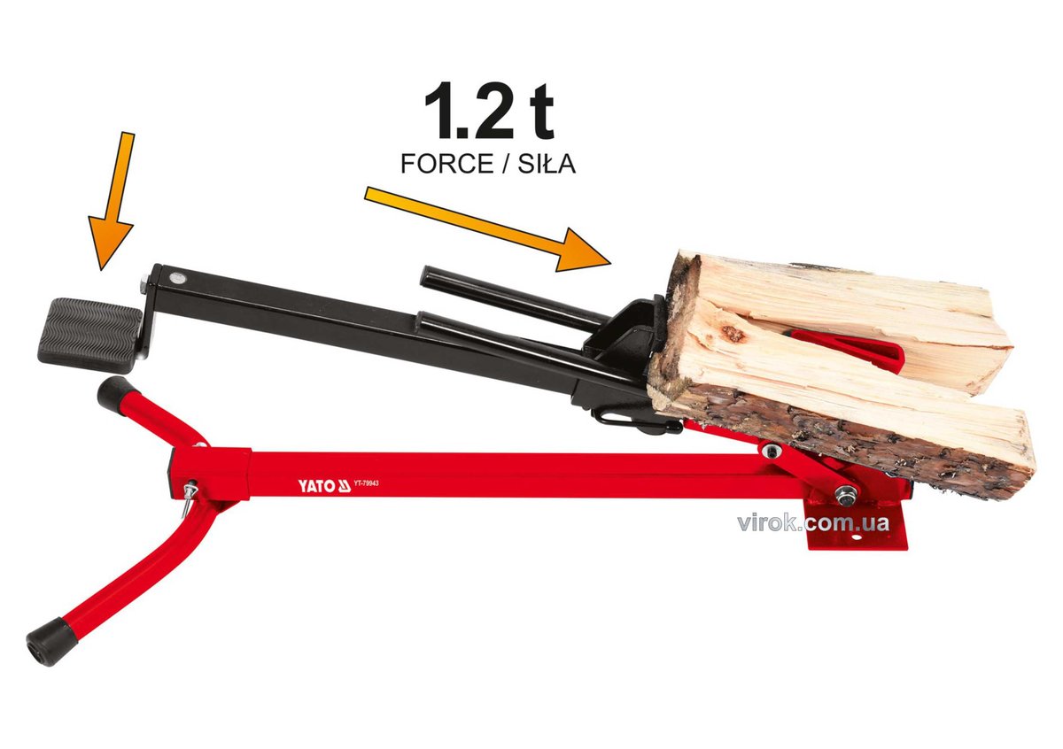 Дровокол ножний YATO : до заготовки l= 430 мм, Ø= 60-180 мм, сила натиску- 1.2 т [1] YT-79943