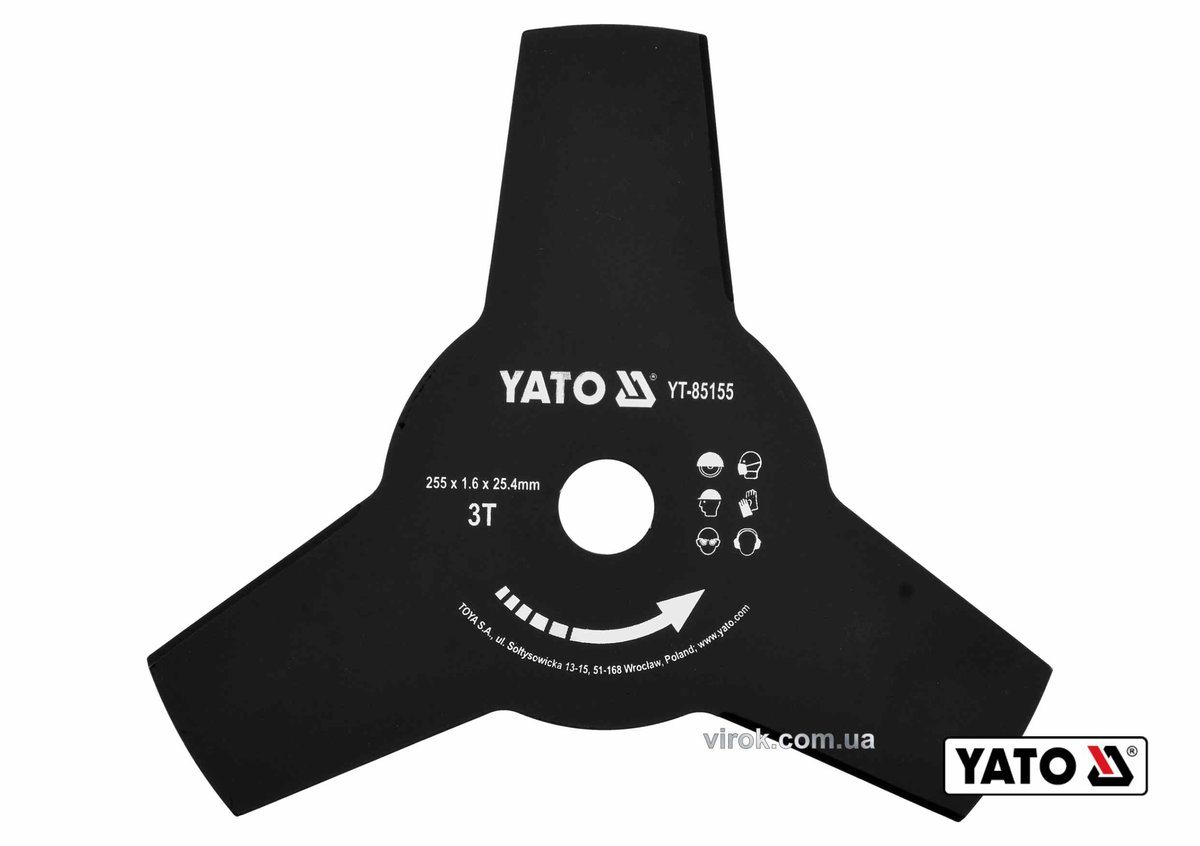 Ніж 3-зубний YATO : Ø= 255 x 25.4 мм до газонокосарок YT-85001, YT-85003 [25/50] YT-85155