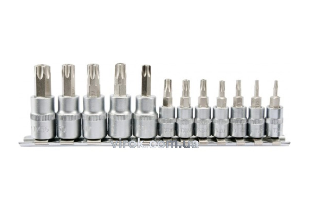 Головки торцеві з насадками YATO : "TORX TEMPERPROOF", квадрат 1/4, 3/8". Набір 12 шт. [10/40] YT-04
