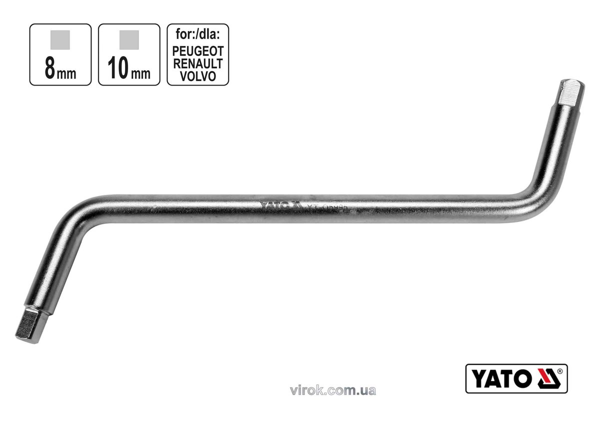 Ключ двосторонній для зливної пробки YATO : квадрат- 8 x 10 мм [6/36] YT-05995