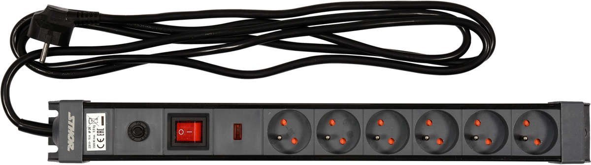 Подовжувач мережевий STHOR: l= 3 м, колодка- 6 гнізд і вмик, 3-жильний Ø=1,5 мм², з заземл. і захист