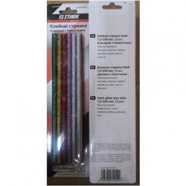 Клейові стрижні Stark 7,2200 мм 12 шт кольорові з блискітками(525072012)