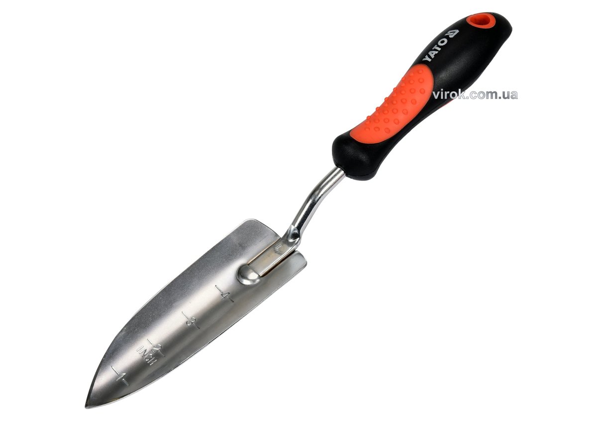 Лопатка посадкова YATO: l=340 мм, вузька, хромована, ергон.ручка [12/72] YT-8885