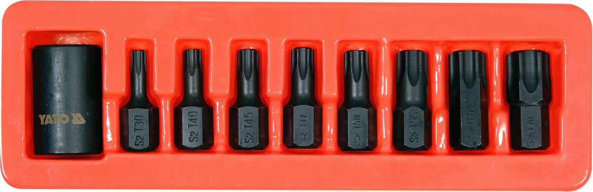 Набір насадок викруткових ударних YATO : TORX T30-T70 з 6-гр. адаптером 1/2". 9 Од. [6/36] YT-10664