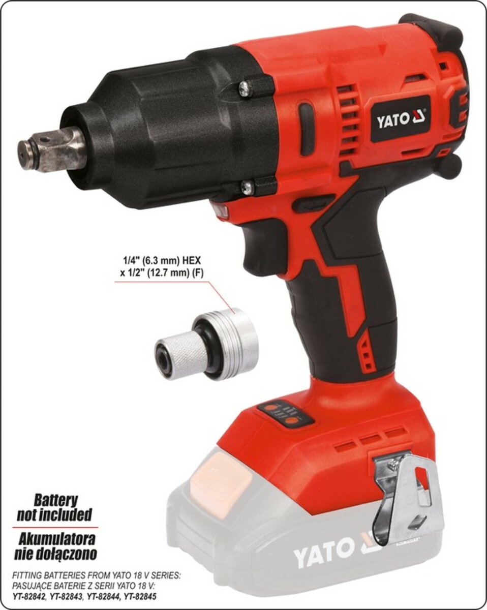 Гайковерт ударний акумулят безщітковий YATO:квадрат-1/2",700 Нм, Li-Ion 18 В,3 Агод(БЕЗ АКУМУЛЯТОРА)