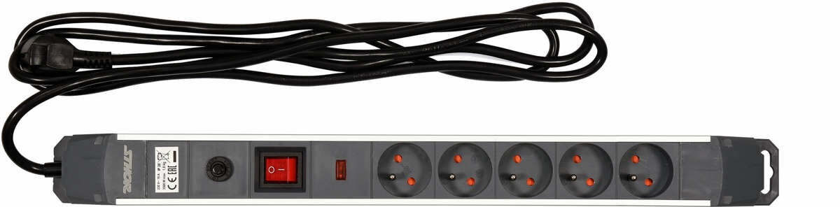 Подовжувач мережевий STHOR: l= 3 м, колодка- 5 гнізд і вмик, 3-жильний Ø=1,5 мм², з заземл. і захист