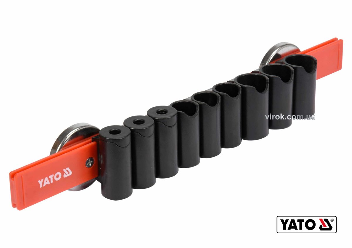 Рейка пластикова з магнітним кріпленням для 9 інструментів YATO : 350 х 50 х 40 мм [6/24]