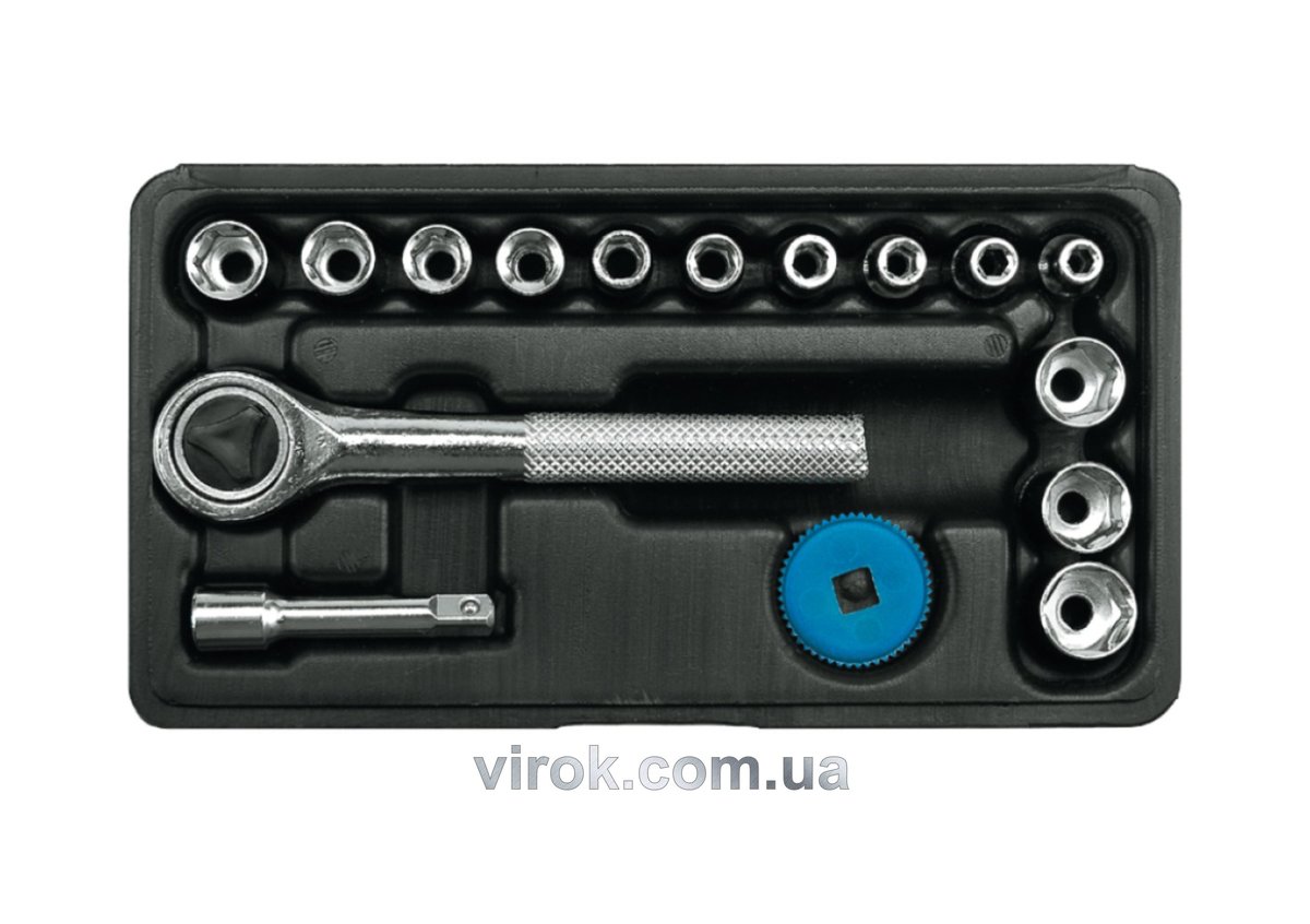 Набір головок торцевих VOREL : квадрат 1/4", М4-13 мм з тріщаткою [16 Од.] [20] 58160