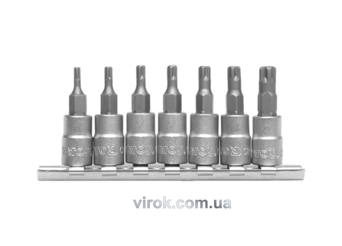 Набір головок YATO : TORX TS10-TS40, квадрат 1/4" торцеві, L= 35 мм. 7 шт. [12/48] YT-0461