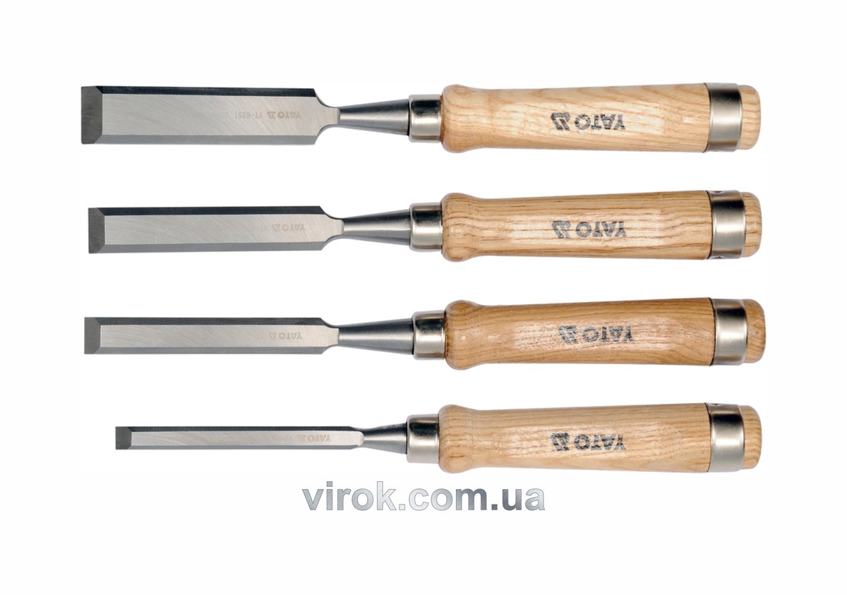 Стамески Cr-V з дерев. ручками, 4 шт., b=10-16-20-25 мм
