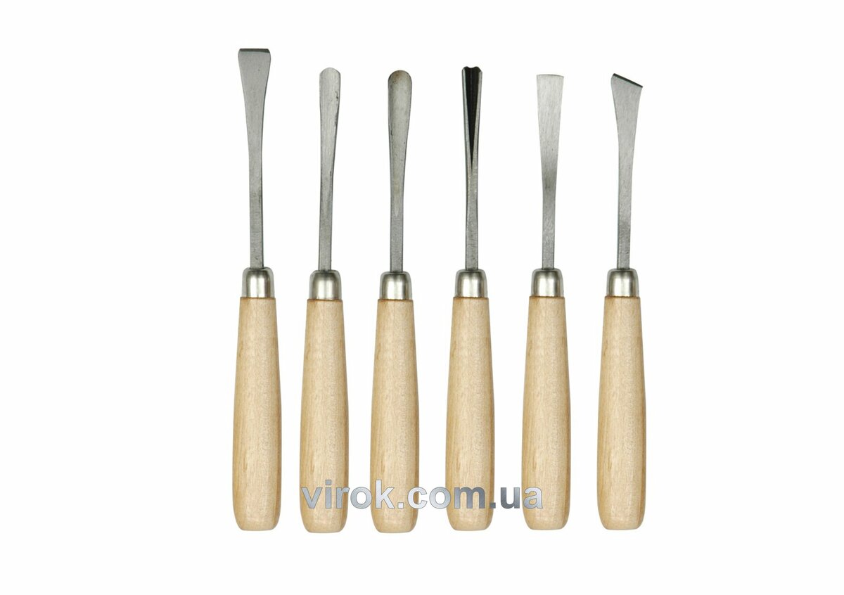 Стамески фігурні VOREL з дерев. ручкою, (набір) 6 шт. [15/60] 25700