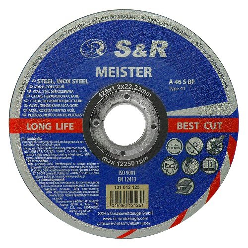 Круг вiдрiзний S&R Meister 125x1.2x22.2 мм A46S BF мет/нерж.