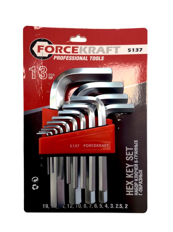 Набор ключей Г-образных 6-гранных, 13 предметов (2, 2.5, 3-8, 10, 12, 14, 17, 19мм), в блистере FORC