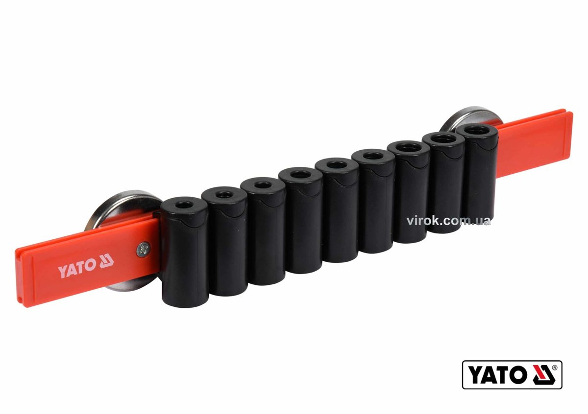 Рейка пластикова з магнітним кріпленням для 9 викруток YATO : 350 х 50 х 40 мм [6/24]