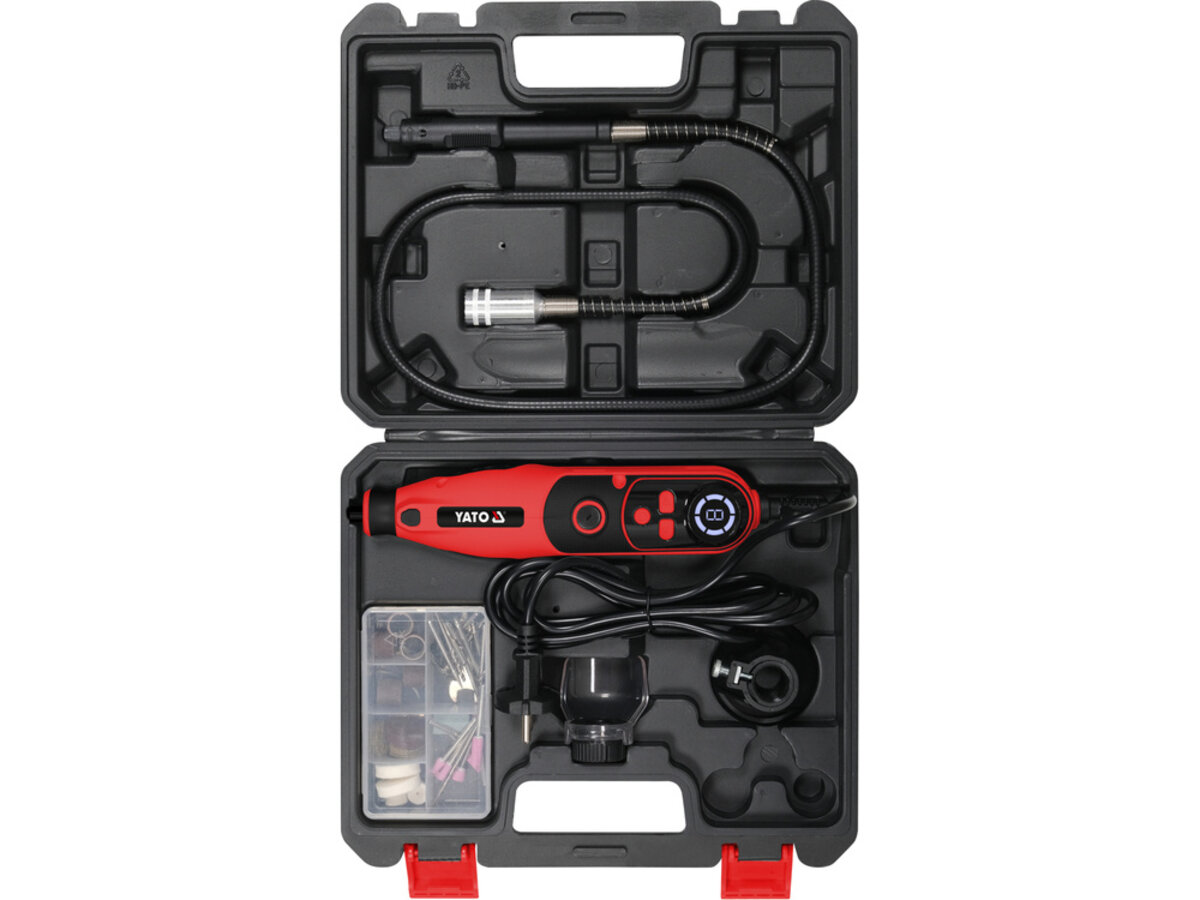 Міні-шліфмашинка від ел. мережі 230 В YATO 130Вт, з шпинделями Ø= 2,3 і 3,2 мм з наб лаштунків, 83ел