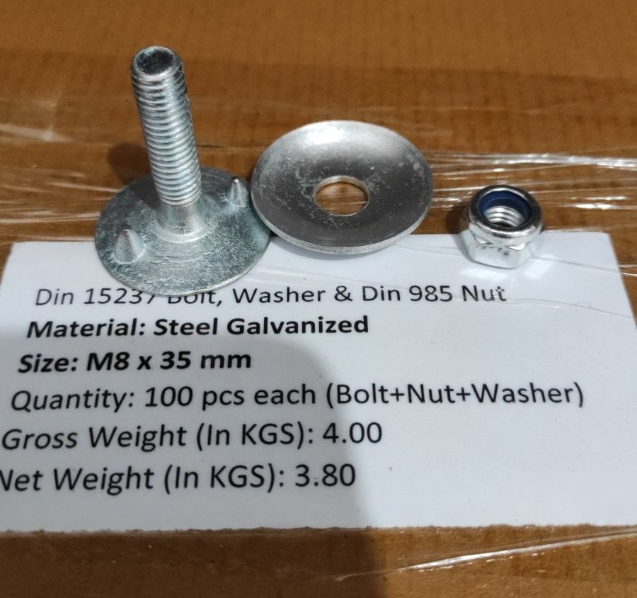 Болт норійний Євро М8х35 мм, шляпка 28 мм, оцинк (комплект)